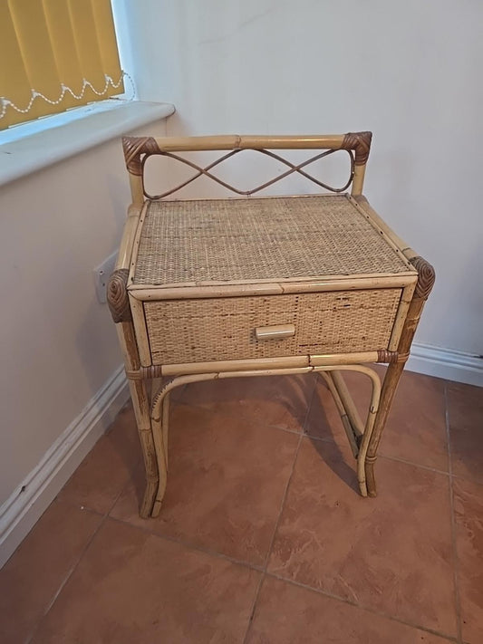 Bamboo Single Drawer Side Table Vintage