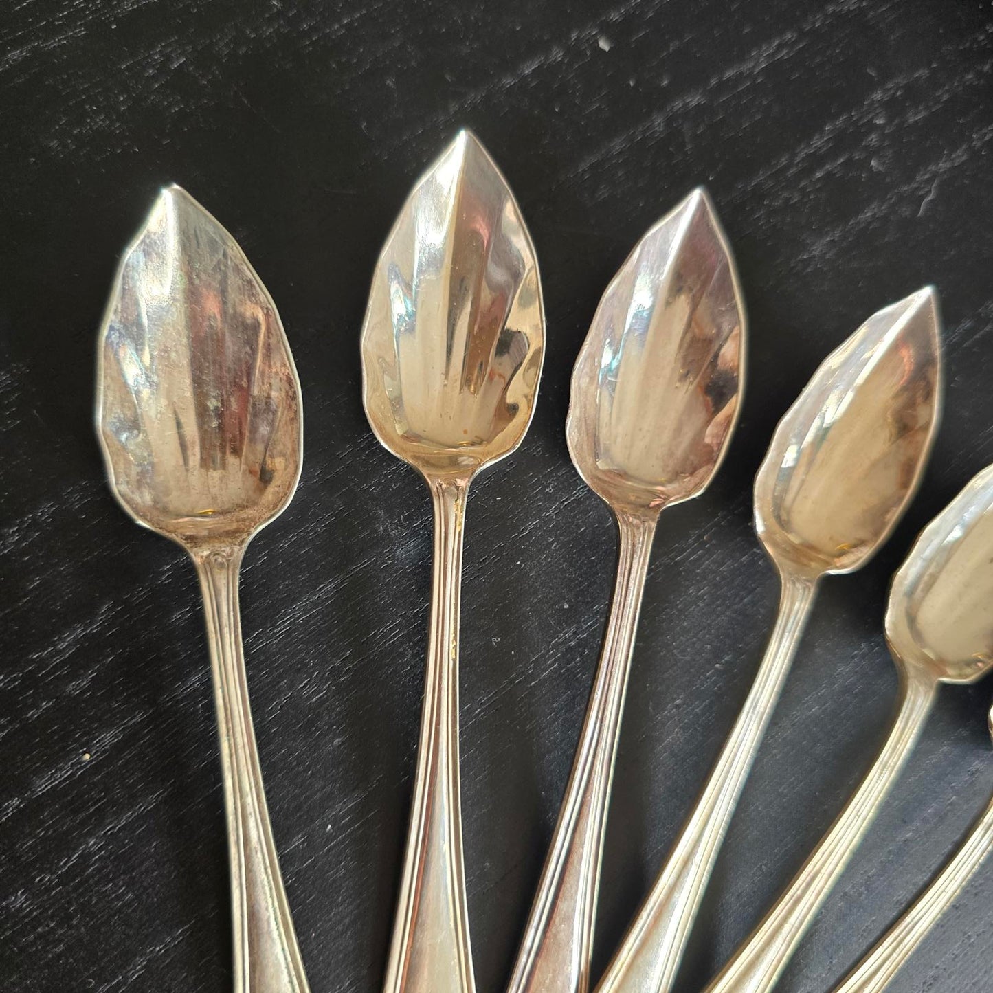 Set of 6 Vintage Silver plates epns Shaped fruit Spoons