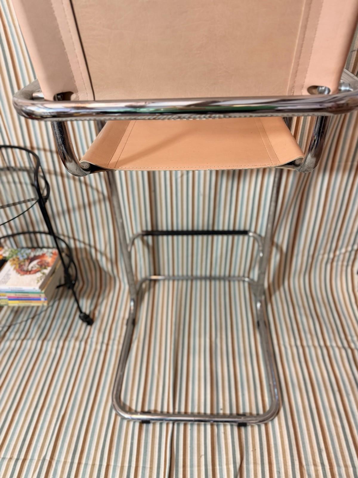 Vintage Tubular Chrome Leather Bar Stool Mart Stam Bauhaus Style, Italian MCM
