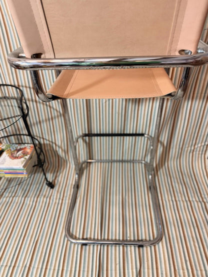Vintage Tubular Chrome Leather Bar Stool Mart Stam Bauhaus Style, Italian MCM