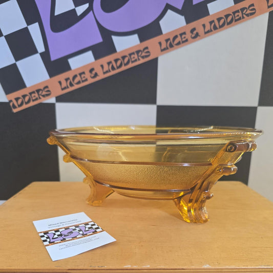 Antique Vintage Art Deco Amber Glass Bowl 3 Legs