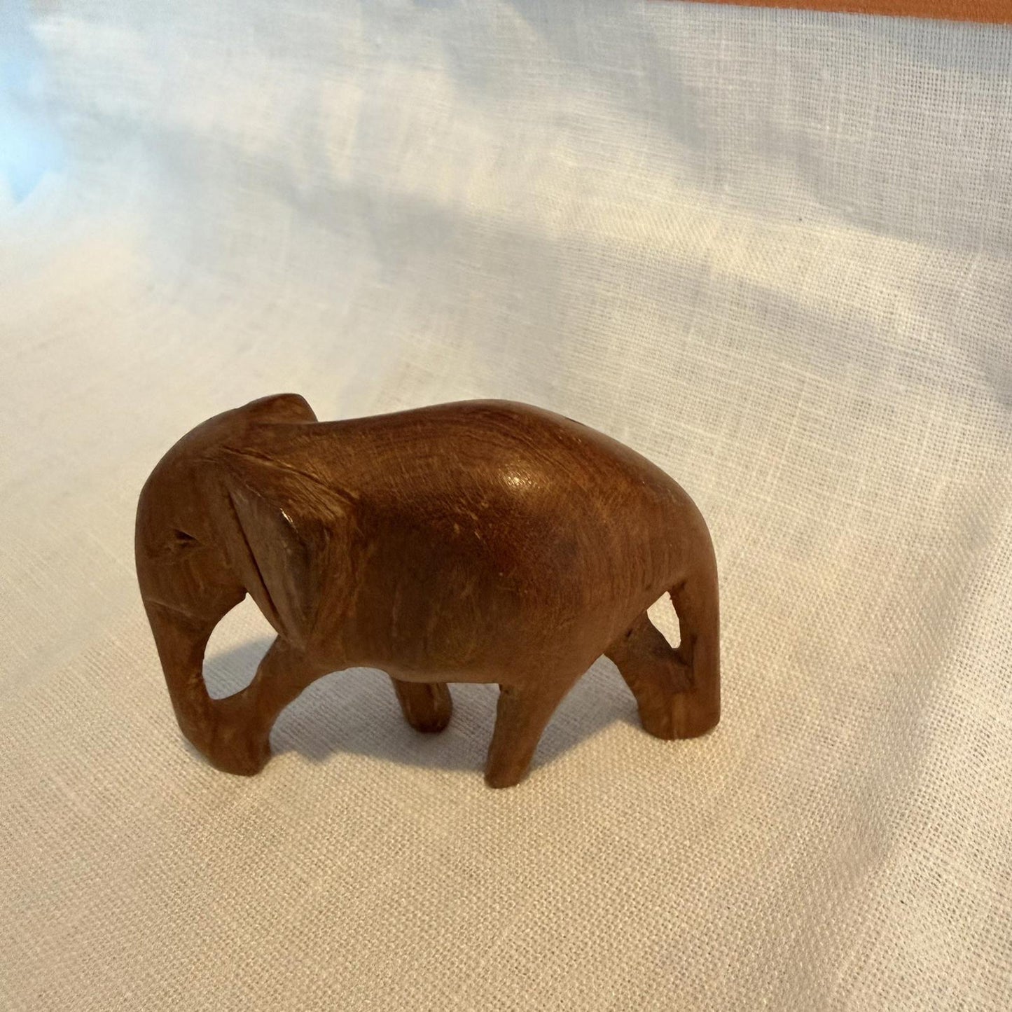 Vintage Hand Carved Wooden Elephant with Trunk mcm ornament