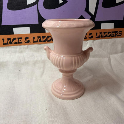 Vintage Dartmouth Potteries pink  Classical Ribbed Handled Rose Bowl Urn Vase