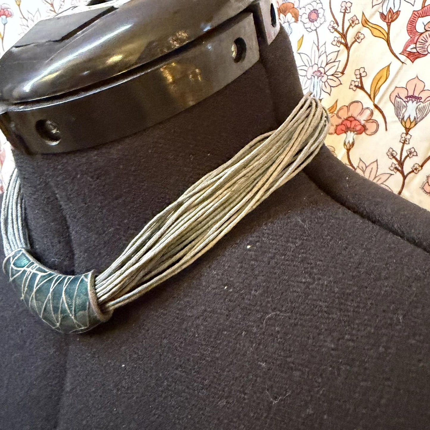 pendant necklace on rope chain string 90s y2k style large blue statement