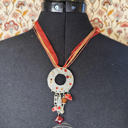 pendant necklace on rope chain string 90s y2k style with ribbon