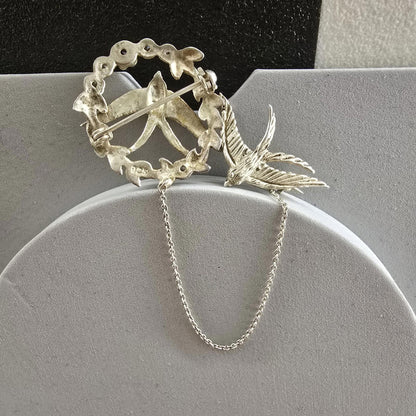 Antique Solid Silver Swallow Bird Brooch With Gemstones Plus Safety Swallow