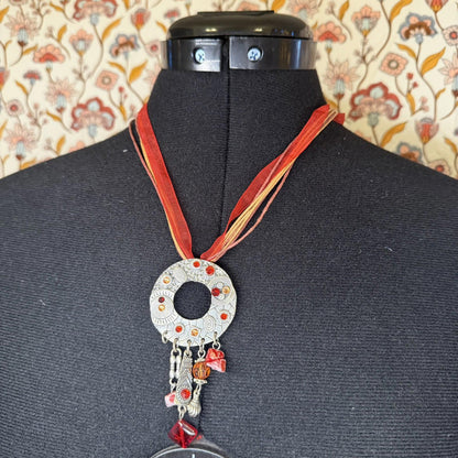 pendant necklace on rope chain string 90s y2k style with ribbon