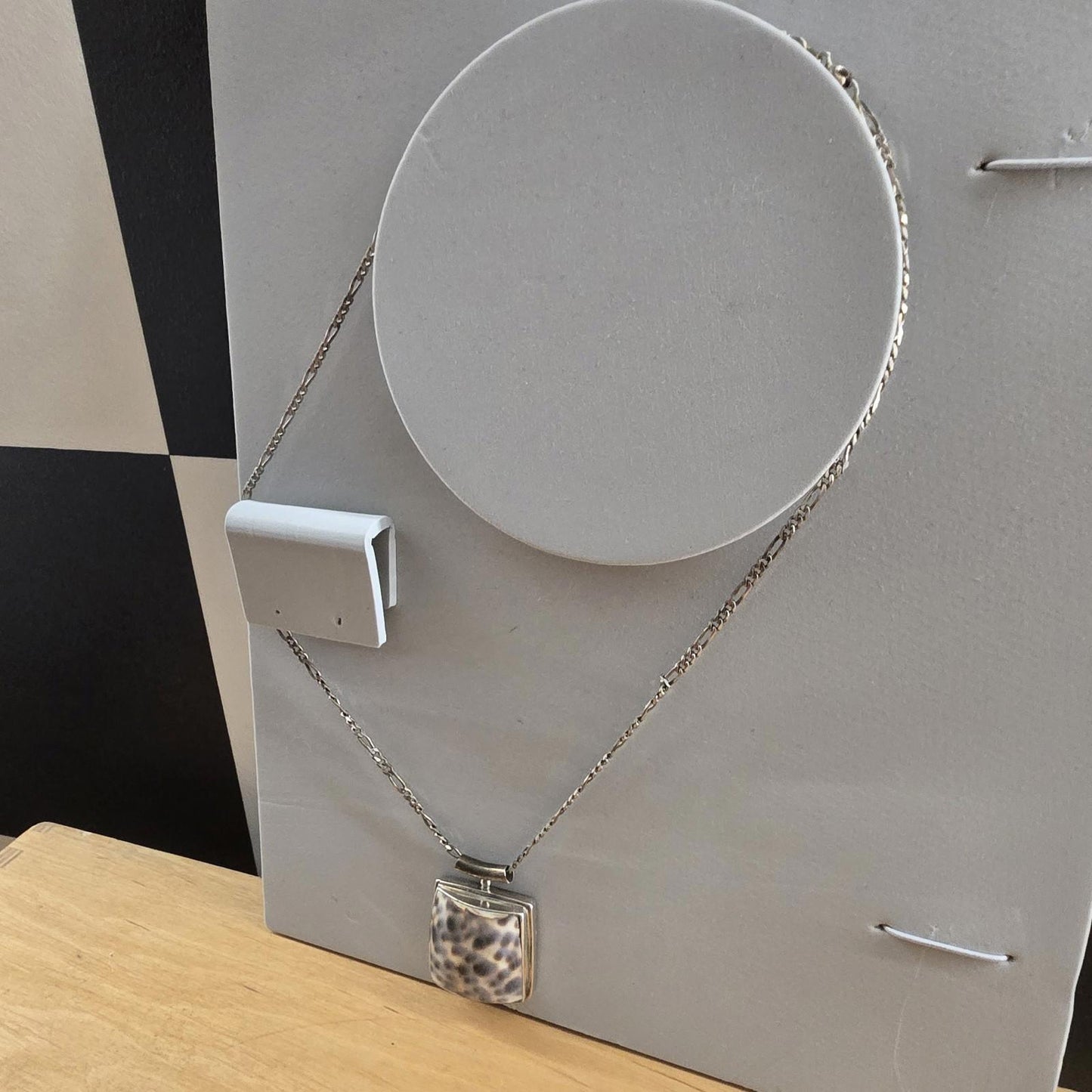 Vintage Chain Unique Printed  Shell Pendant 925 Sterling Silver Necklace vintage