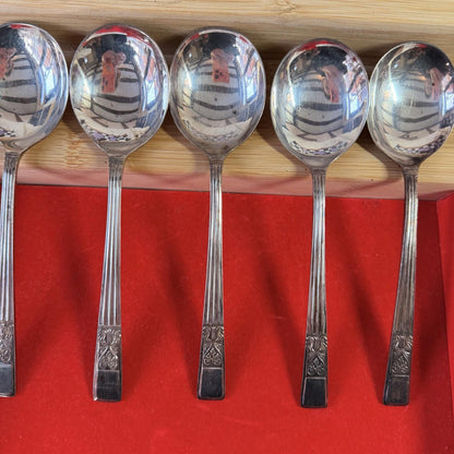 5Silver Plated Soup Spoons Incredibly Detailed Pattern Antique Cutlery Vintage