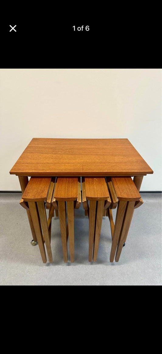 Mid Century 1960s Poul Hundevad Teak Nest of Five  Tables. Danish vintage mcm