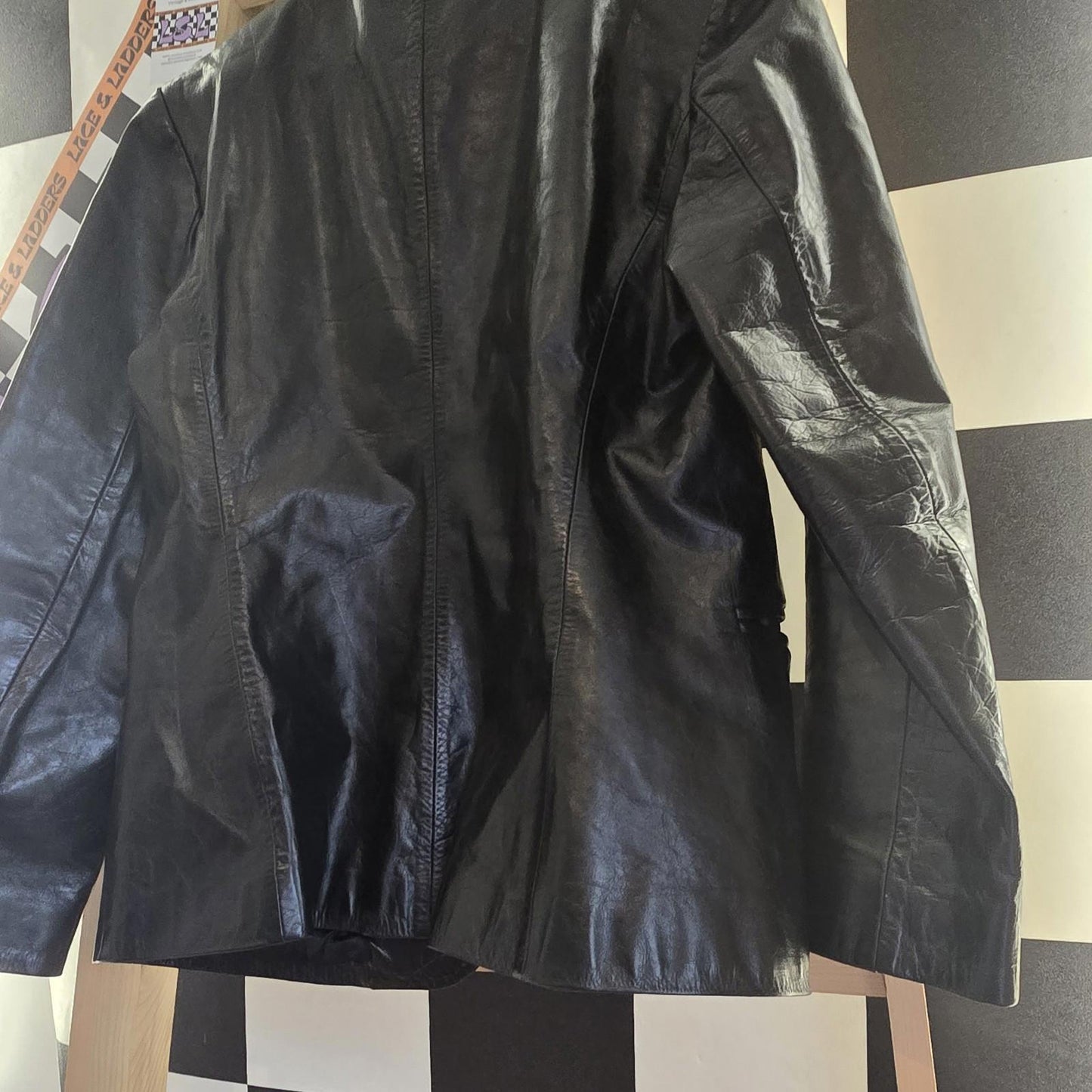 River Island Vintage 1990's Black Leather Jacket Blazer UK 12 Used Condition