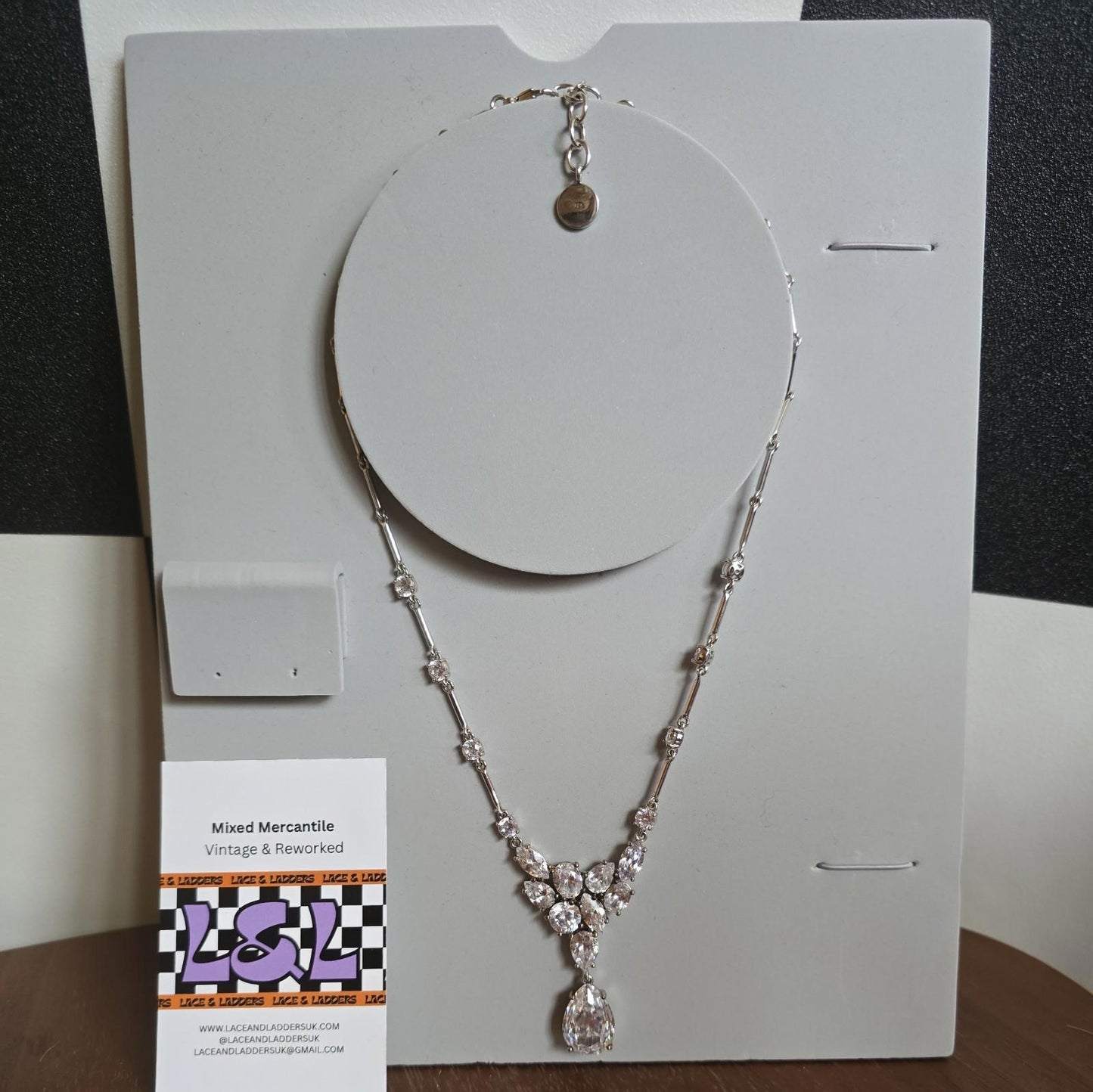 Sterling Silver 925 Vintage Necklace with Cubic Zirconia Pendants