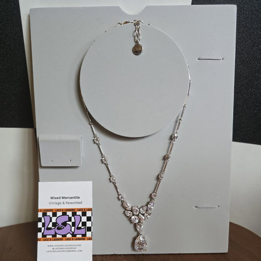 Sterling Silver 925 Vintage Necklace with Cubic Zirconia Pendants