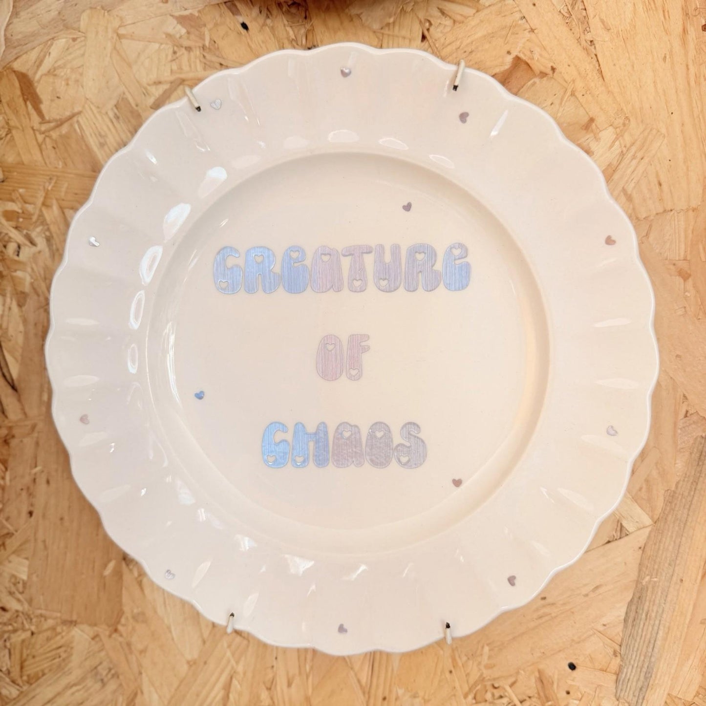 Vintage Plates With Slogan On ‘Creature Of Chaos’, Handmade Unique UK Novelty
