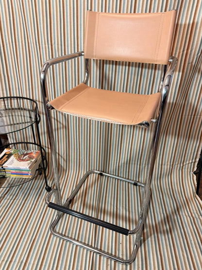 Vintage Tubular Chrome Leather Bar Stool Mart Stam Bauhaus Style, Italian MCM