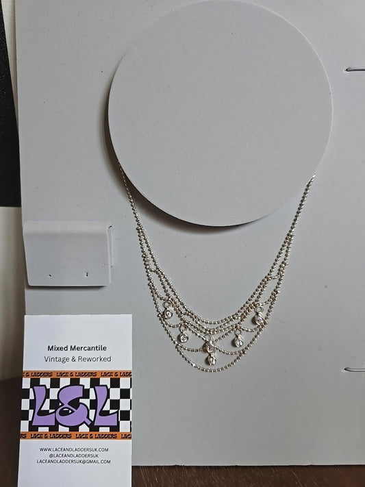 Sterling Silver 925 Vintage Necklace Chain with Cubic Zirconia Pendants