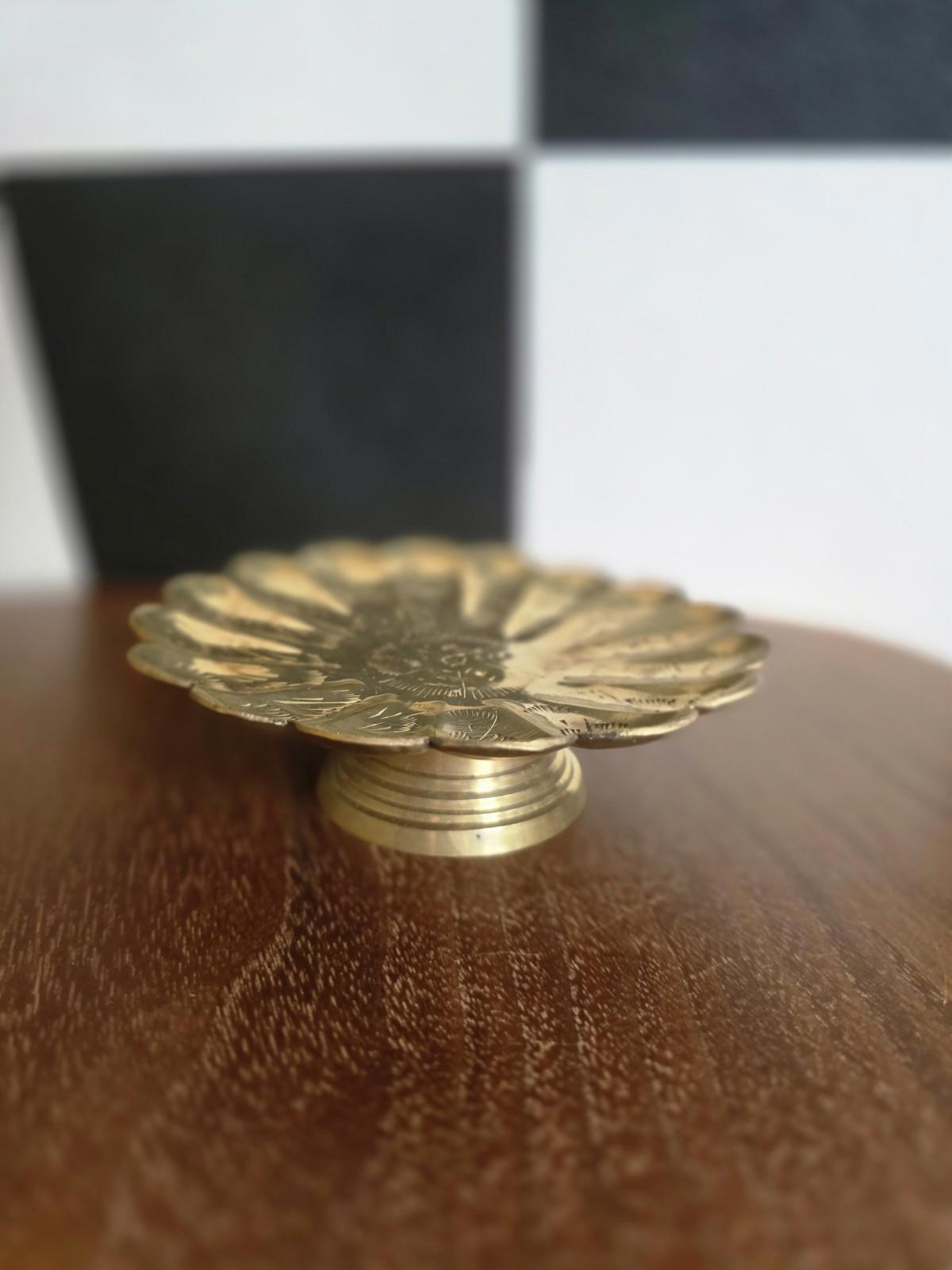 Vintage Brass Pedestal, Fluted, Scalloped Trinket Dish, India