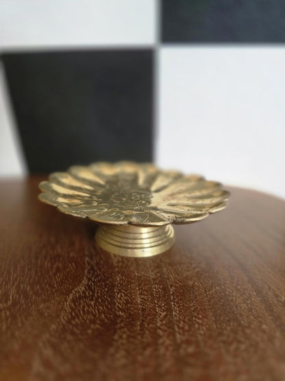Vintage Brass Pedestal, Fluted, Scalloped Trinket Dish, India