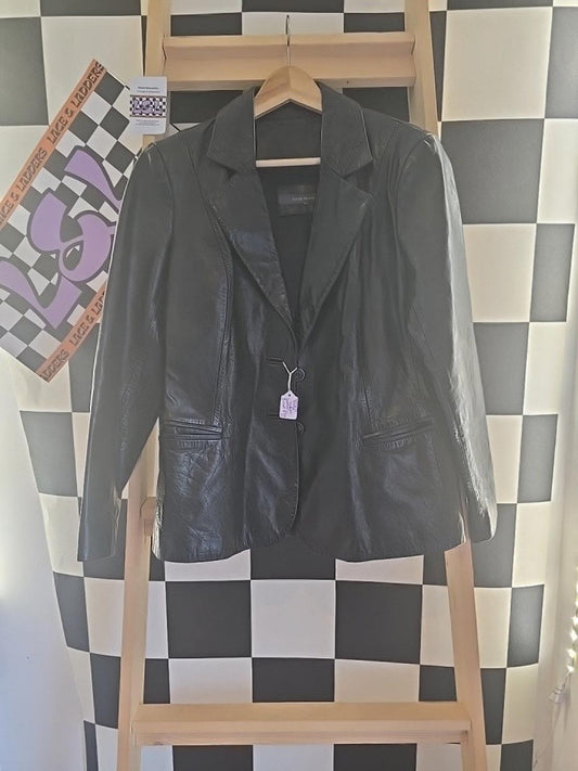 River Island Vintage 1990's Black Leather Jacket Blazer UK 12 Used Condition