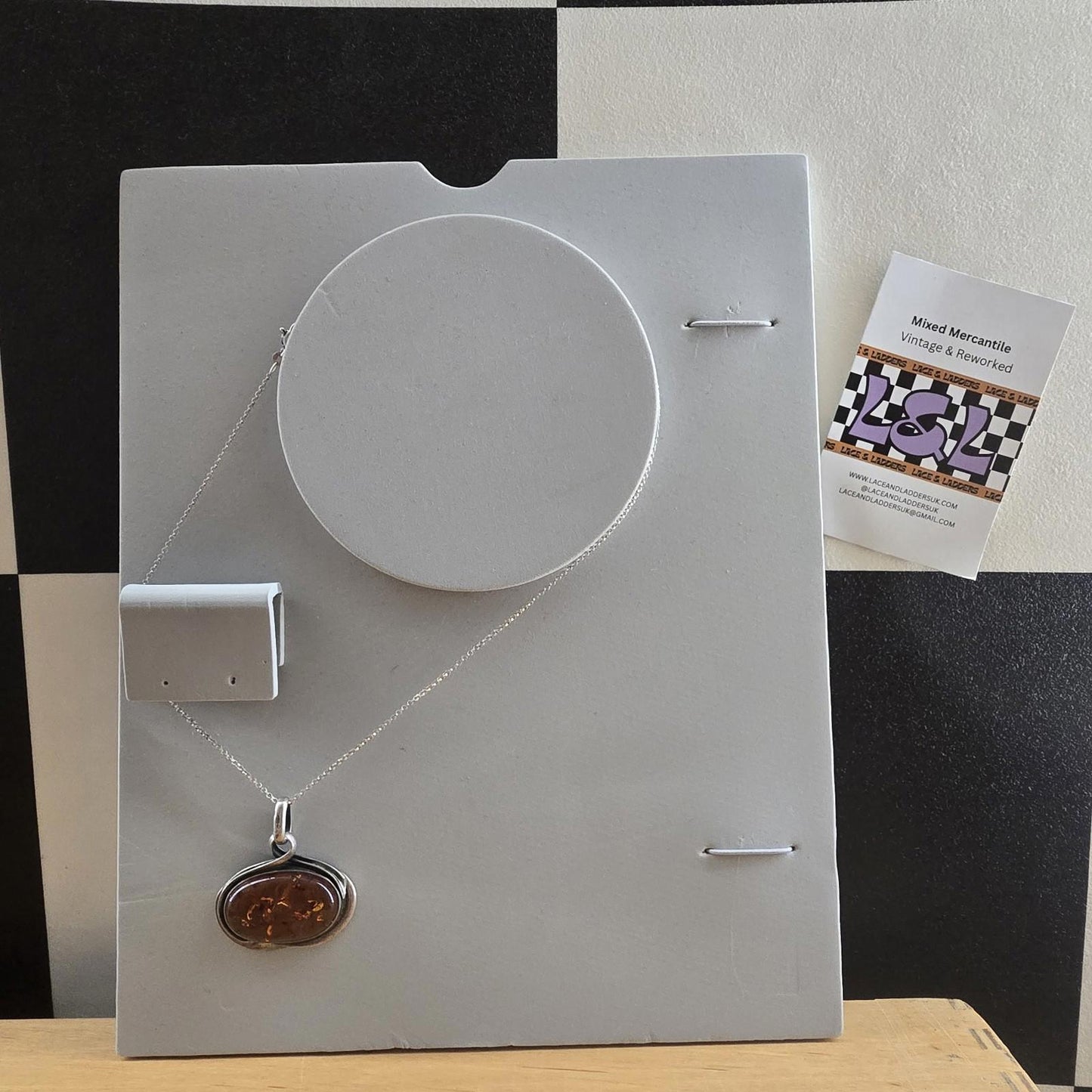 Cognac / Brown BALTIC AMBER Oval Pendant 925 STERLING SILVER Vintage Large