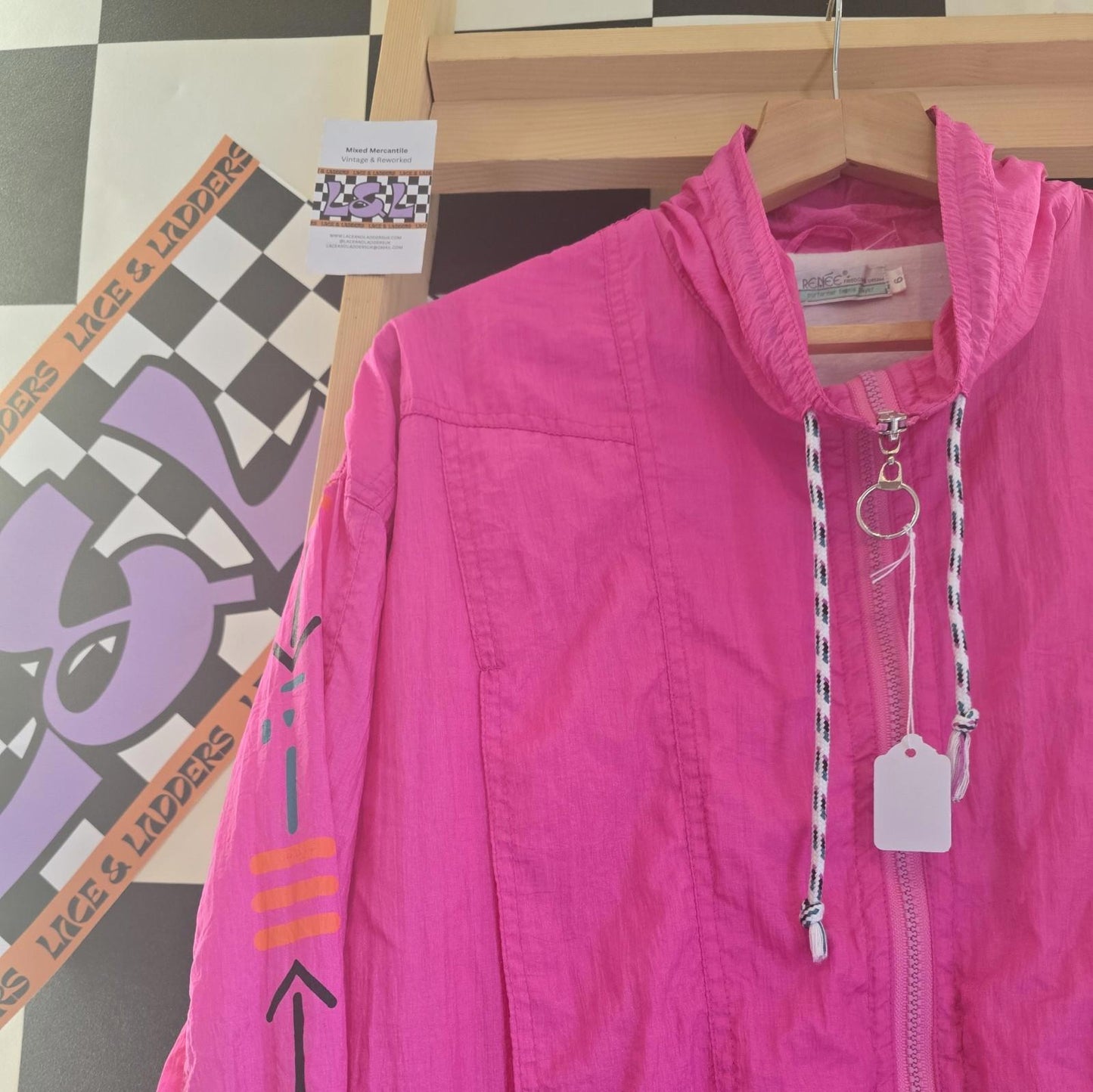 Lucy Women's Size XL Lightweight Jacket Hooded Deep Pink Ruffled Trim Full Zip