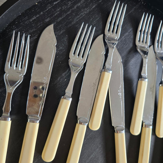 Vintage Flatware Set with Cream Handles - 12 Pieces