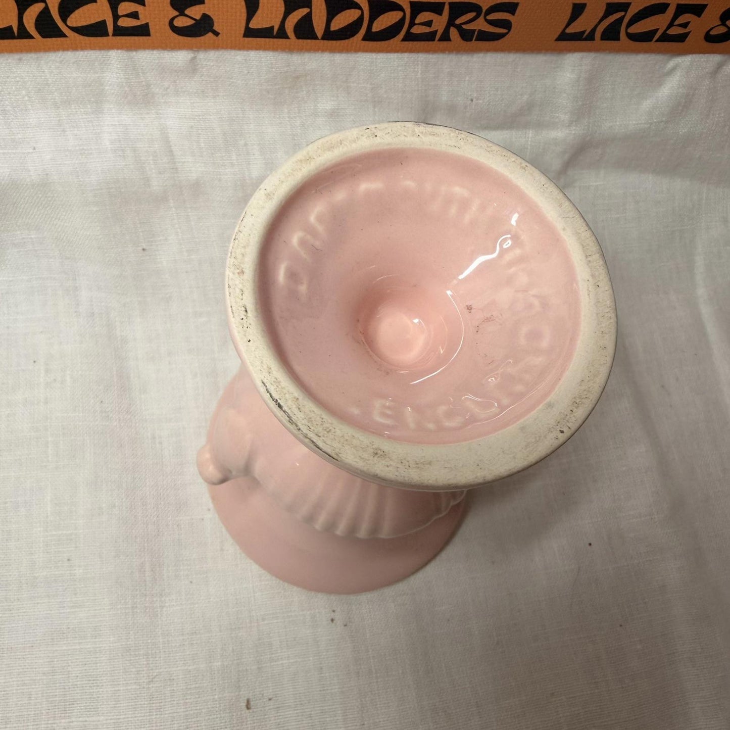 Vintage Dartmouth Potteries pink  Classical Ribbed Handled Rose Bowl Urn Vase