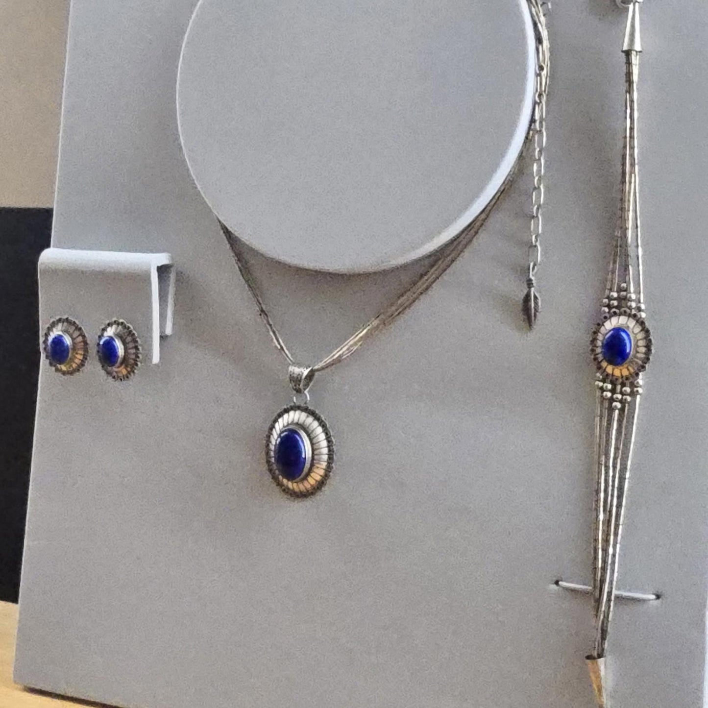 Antique Art Deco S Silver Earrings Necklace Bracelet Set Blue Lapis Lazuli Stone