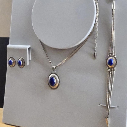 Antique Art Deco S Silver Earrings Necklace Bracelet Set Blue Lapis Lazuli Stone