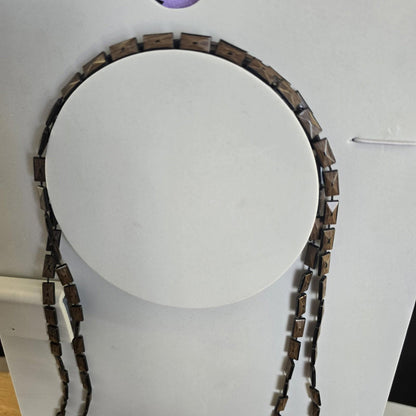 Unusual Vintage Wood Effect Long Necklace MCM 1960s Retro Statement Jewellery