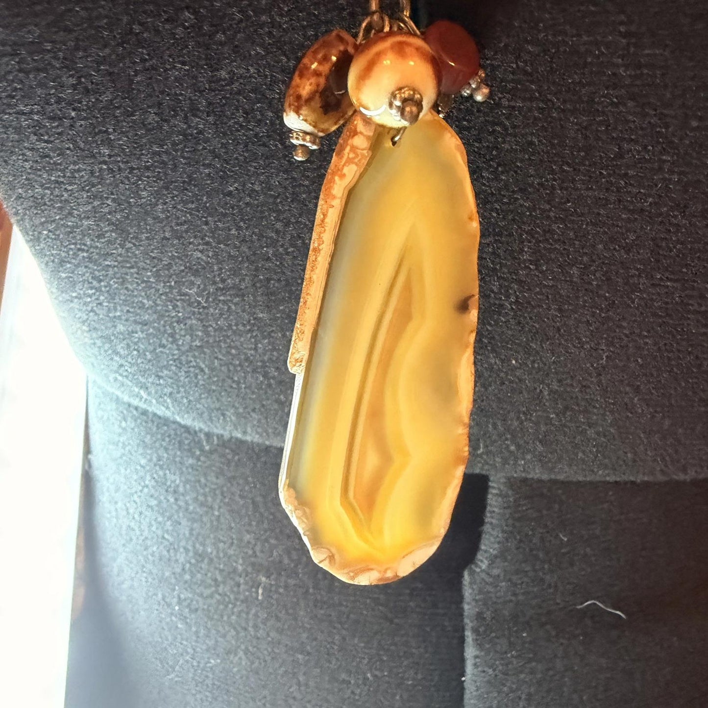 pendant necklace on leather  string 90s y2k style crystal slice