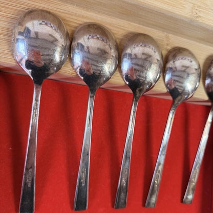 5Silver Plated Soup Spoons Incredibly Detailed Pattern Antique Cutlery Vintage