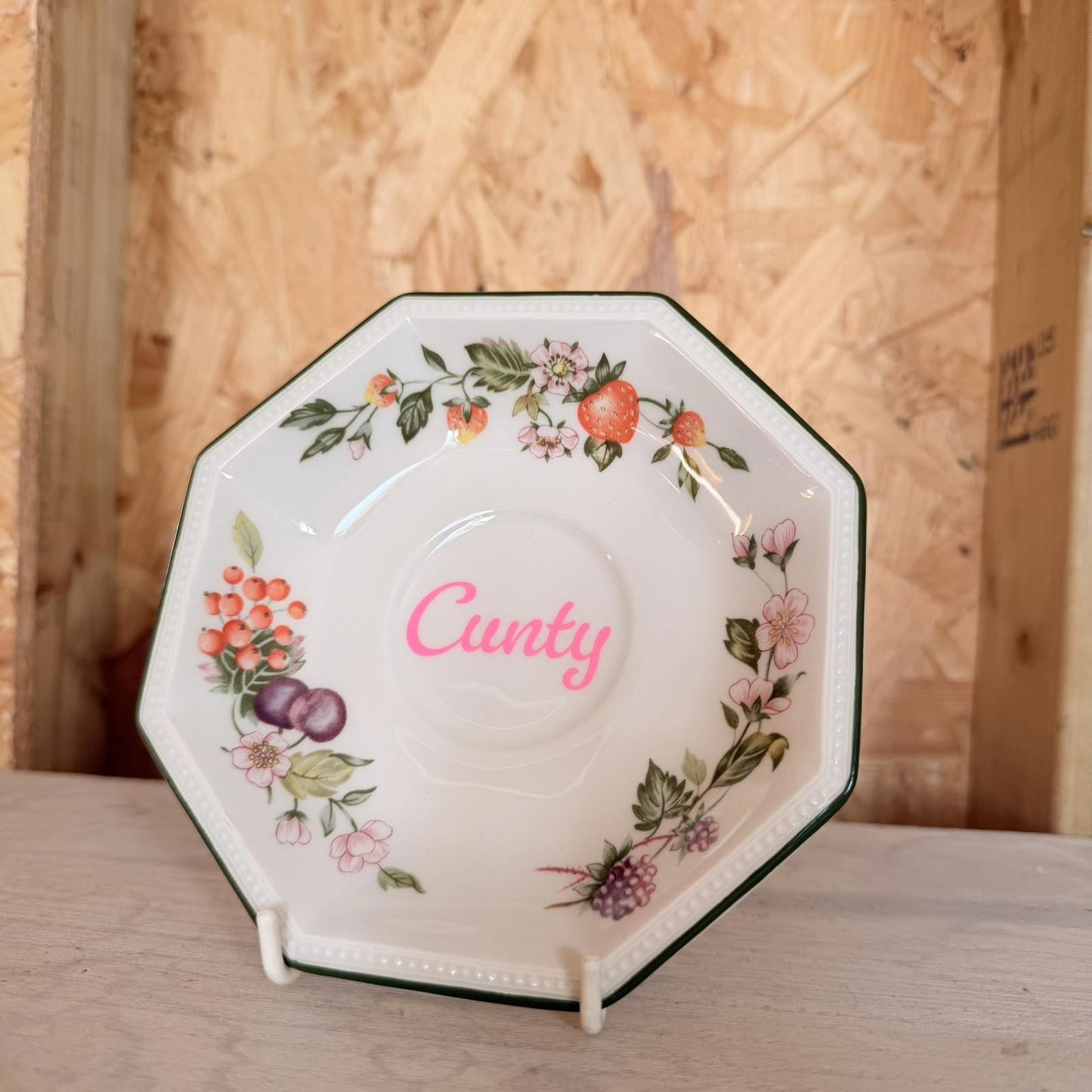 Vintage Plates With Slogan On ‘cunty’, Handmade Unique UK Novelty