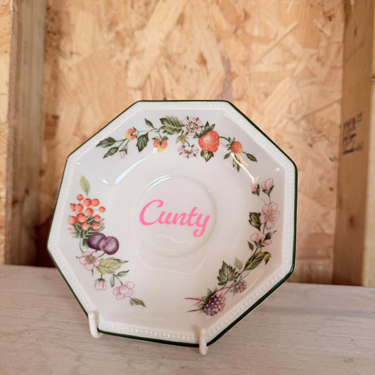 Vintage Plates With Slogan On ‘cunty’, Handmade Unique UK Novelty
