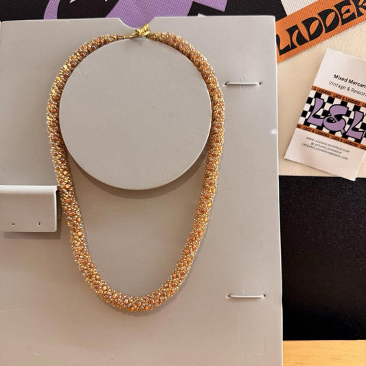 Handmade Vintage Bronze Colour Autumn Necklace Beaded Costume Jewellery