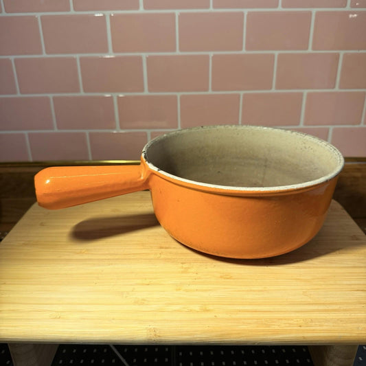 Cast Iron Enamel Antique Saucepan Vintage Kitchenalia Country Kitchen orange