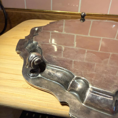 VINTAGE EPNS SILVER PLATED ENGRAVED SERVING TRAY ORNATE SCALLOPED EDGE claw foot