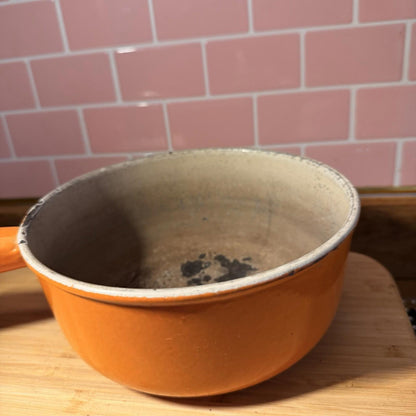 Cast Iron Enamel Antique Saucepan Vintage Kitchenalia Country Kitchen orange