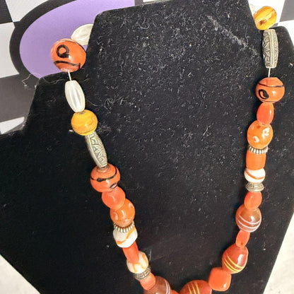 Vintage Costume Jewellery Necklace Beaded Design gorgeous 60s 70s orange funk