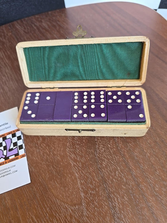 Vintage Dominoes Set in Faux Leather Mini Briefcase Classic Family