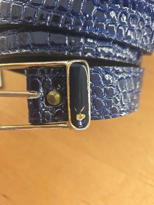 Caiman Real Leather Belt Croc Skin Navy And Gold Vintage