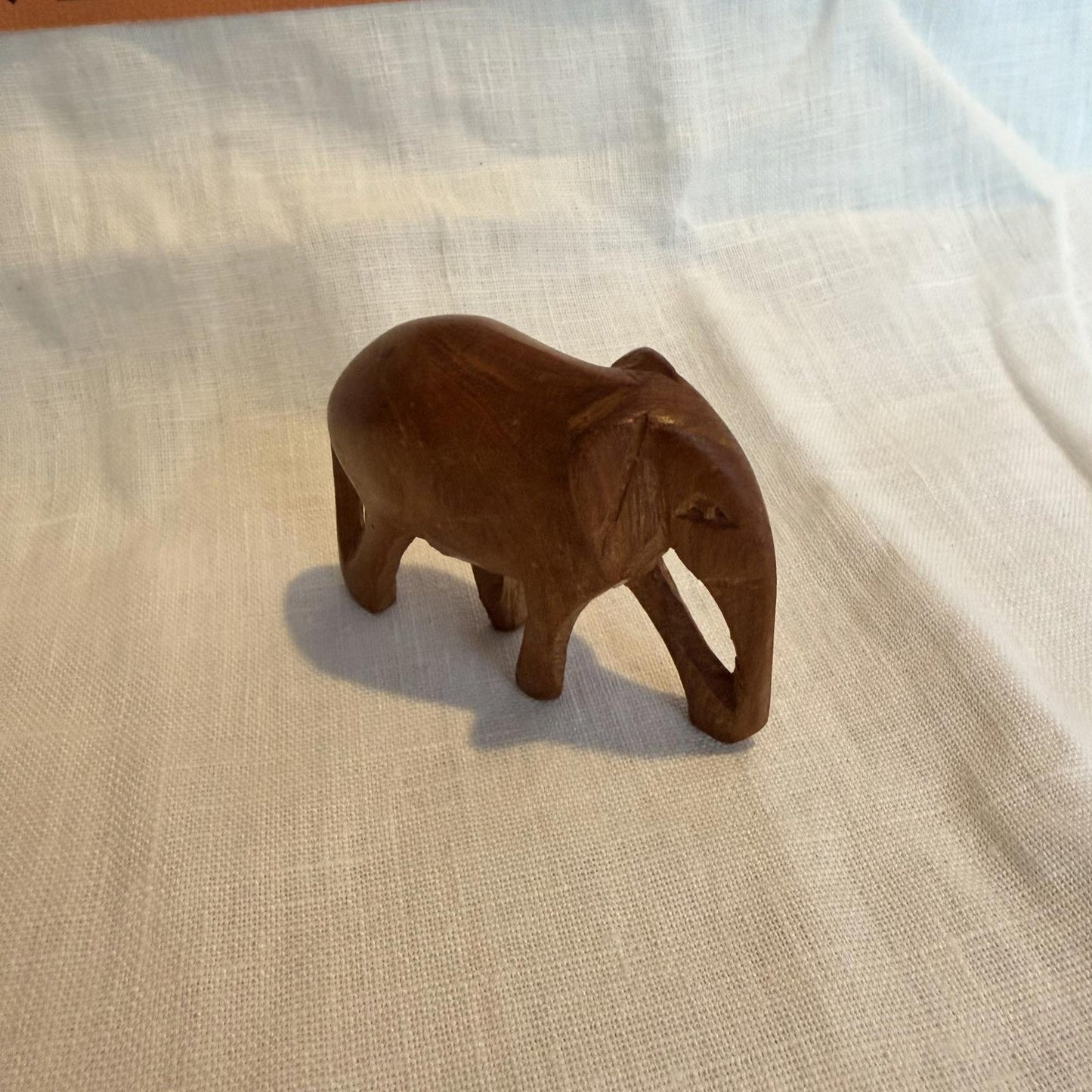 Vintage Hand Carved Wooden Elephant with Trunk mcm ornament