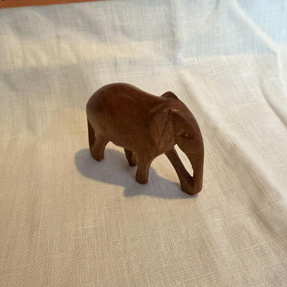 Vintage Hand Carved Wooden Elephant with Trunk mcm ornament