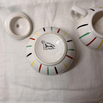 rare Longchamp, France, hand painted, sugar bowl and milk jug in faience. mcm