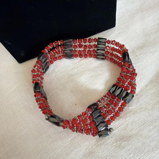 Long Magnetic Hematite & Pink Cats Eye Beaded Necklace Wrap Bracelet