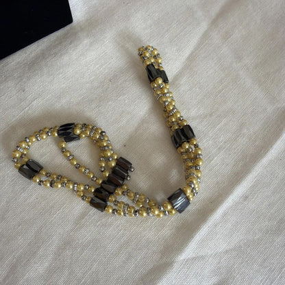 Long Magnetic Hematite & Pink Cats Eye Beaded Necklace Wrap Bracelet