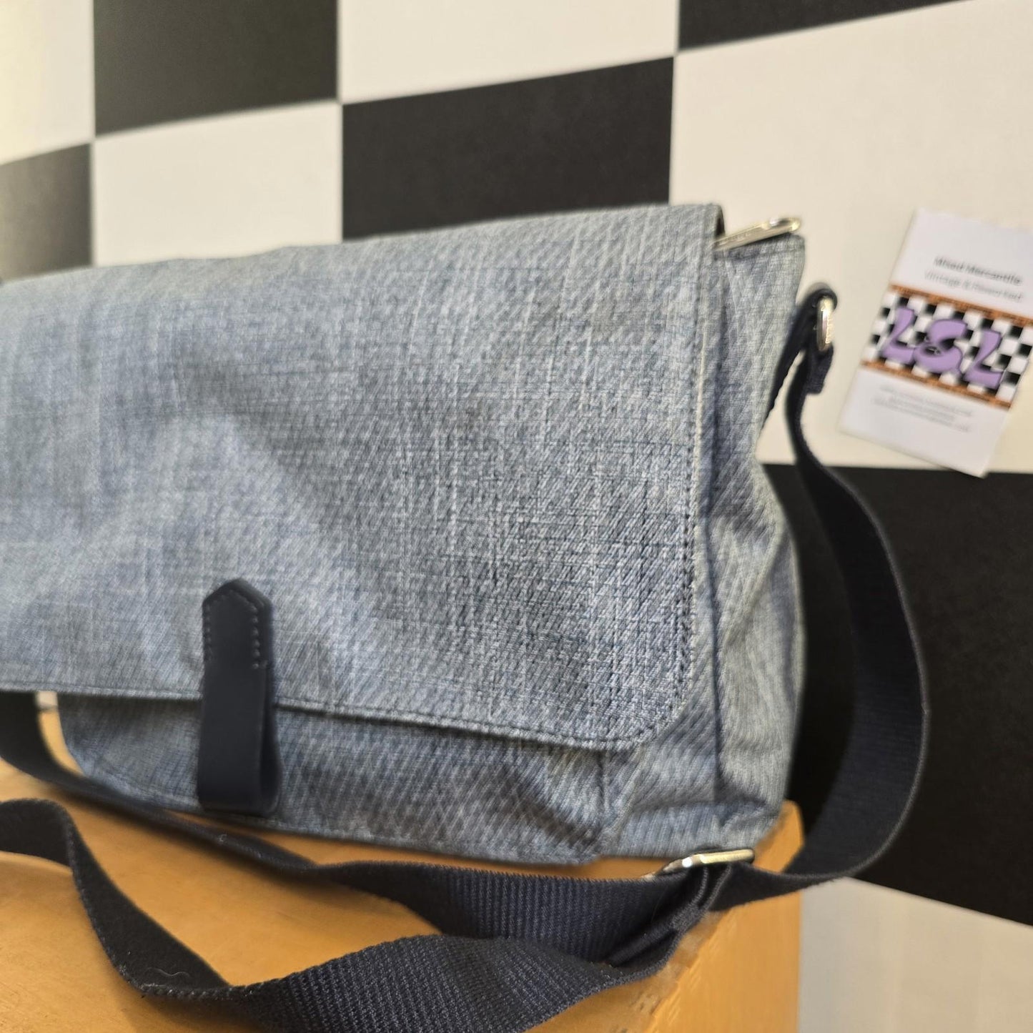 👜KIPLING “Luxeable” Premium Canvas Jean Blue Crossbody Bag, Medium Satchel