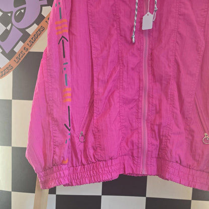 Lucy Women's Size XL Lightweight Jacket Hooded Deep Pink Ruffled Trim Full Zip
