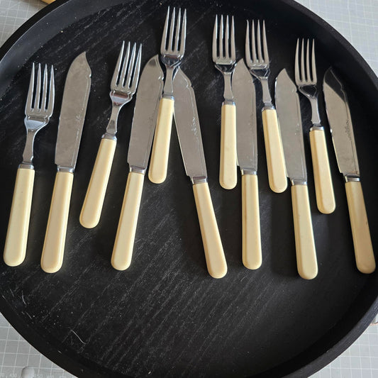 Vintage Flatware Set with Cream Handles - 12 Pieces