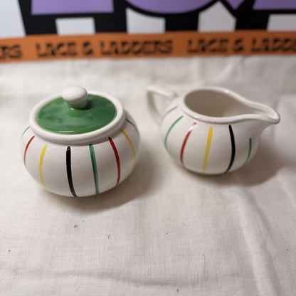rare Longchamp, France, hand painted, sugar bowl and milk jug in faience. mcm